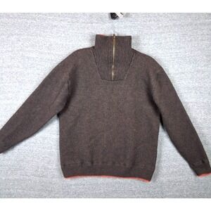 Irelands Eye Mens Jacket Medium Brown 1/4 Zip 100% Lambswool Classic Casual